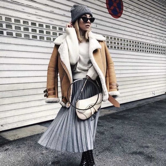 Faux Fur Lined Leather Suede Shearling Moto Jacket - Picture 7 of 9